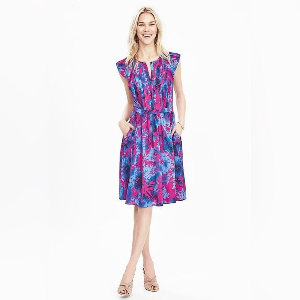 Banana Republic Floral Blue and Pink Dress. Size-2